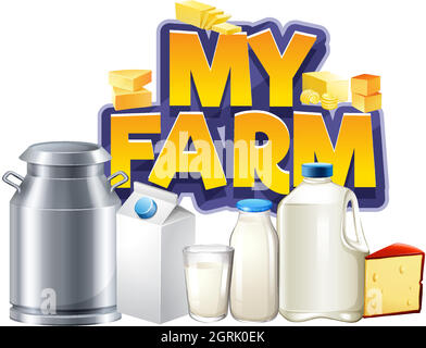 Schriftdesign für Wort meine Farm mit Milchprodukten Stock Vektor