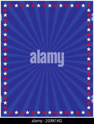 American abstrakte Flagge Strahlen mit Sternen blauen Hintergrund Rahmen Banner Rand. Stock Vektor