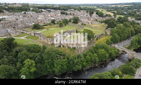 Barnard Castle Marktstadt in Teesdale, County Durham, UK Drohnenansicht Stockfoto