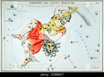 Sidney Hall (1788-1831) – Astronomische Kartendarstellung des Perseus und der Caput Medusae.