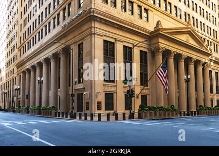 Blick Auf Die Innenstadt Von Chicago Federal Reserve Bank Street Stockfoto