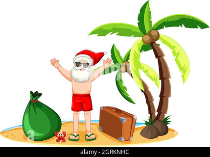 Weihnachtsmann auf der Strandinsel für Sommerweihnachtszeit Stock Vektor