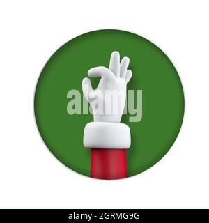Santa Claus ok Hand Zeichen festliche Cartoon Weihnachten Charakter Arm. 3D-Rendering Stockfoto