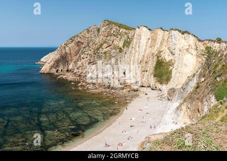 Panoramablick auf den Strand Playa del Silencio in Asturien (Nordspanien) Stockfoto