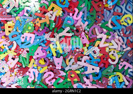 Spielzeug Buchstaben, Alphabet, Zahlen, bunt, Spaß Stock Foto. Stockfoto