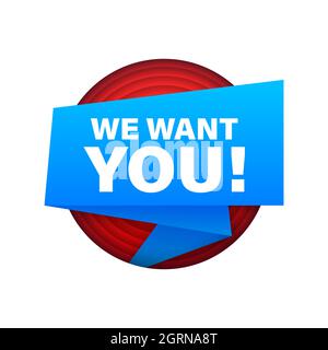 Band Banner mit Text wir wollen Sie, Poster im Pop-Art-Stil. Vektorgrafik. Stock Vektor