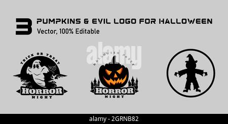 Sammlung Kürbis-Logo oder Kürbis-Symbol für Halloween, Halloween-Symbol-Set, Symbol und Vektor, kann für Web, Druck und Handy verwendet werden Stock Vektor