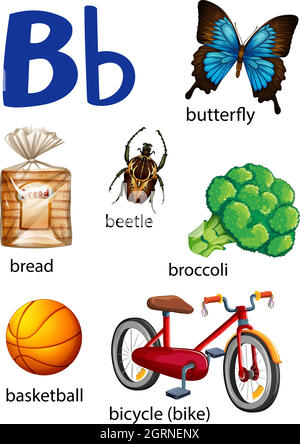 Dinge, die mit dem Buchstaben B beginnen Stock Vektor