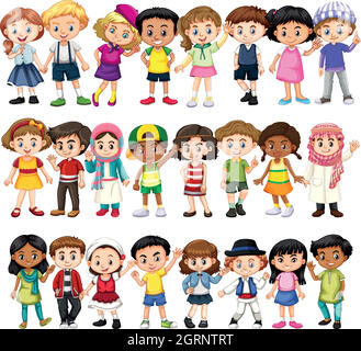 Set von Kindern verschiedener Rassen Stock Vektor