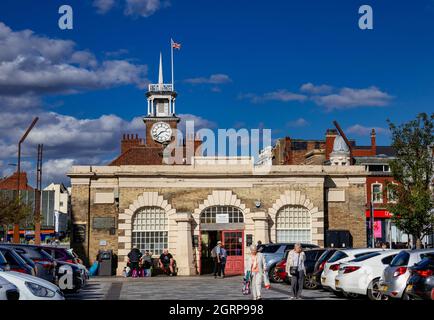 Stockton-on-Tees, eine große Marktstadt im Bezirk Stockton-on-Tees, Grafschaft Durham, England, liegt am Nordufer des River Tees. Stockfoto