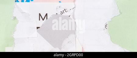 Alte Grunge gerissen zerrissen vintage Collage Poster zerknittert zerknittert Papier Oberfläche Textur Banner Hintergrund Stockfoto