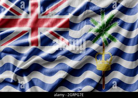 Winkende detaillierte Nationalflagge des Britischen Territoriums im Indischen Ozean Stockfoto