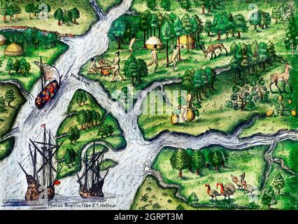 Port Royal, South Carolina Illustration aus Grand Voyages (1596) von Theodor de Bry (1528-1598). Stockfoto