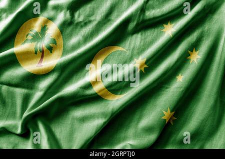 Winkende detailreiche Nationalflagge der Kokos-Keeling-Inseln Stockfoto