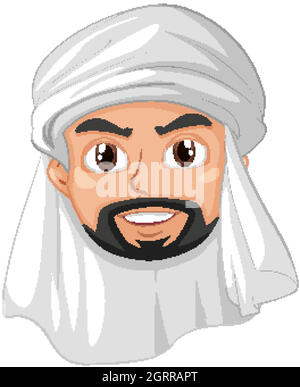 Erwachsener Mann arab muslim Kopf Cartoon-Figur Stock Vektor