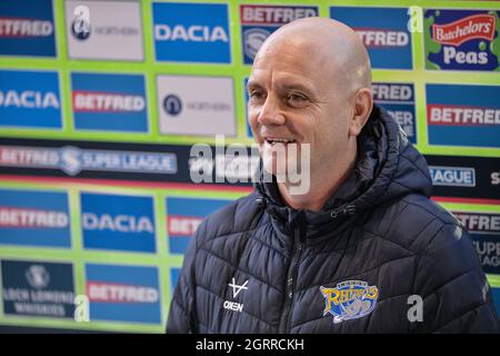 St. Helens, Großbritannien. Oktober 2021. St. Helens, England - 1. Oktober 2021 - Leeds Rhinos’ Head Coach Richard Agar über Medienaufgaben vor der Rugby League Betfred Super League, Halbfinale, St. Helens vs Leeds Rhinos im Totally Wicked Stadium, St. Helens, Großbritannien Dean Williams Credit: Dean Williams/Alamy Live News Stockfoto