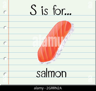 Flashcard Alphabet S ist für Lachs Stock Vektor