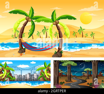 Drei verschiedene Naturlandschaften Stock Vektor