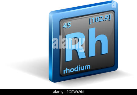 Rhodium-chemisches Element. Chemisches Symbol mit Ordnungszahl und atomarer Masse. Stock Vektor