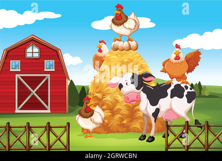 Farmszene mit Nutztieren auf dem Bauernhof Stock Vektor