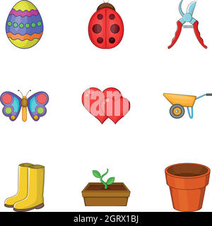 Spring Elements Icons Set, Cartoon-Stil Stock Vektor