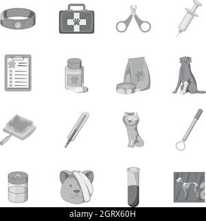 Symbole für Tierarztpraxis, monochromer Stil Stock Vektor