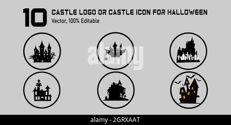 Sammlung Burg Logo oder Schloss Symbol für Halloween, Halloween-Symbol-Set, Symbol und Vektor, kann für Web, Print und Handy verwendet werden Stock Vektor