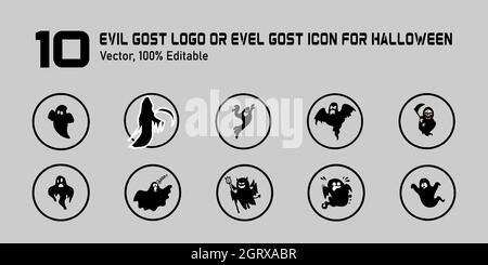 Sammlung böse gost Logo oder böse gost Symbol für Halloween, Halloween-Symbol-Set, Symbol und Vektor, kann für Web, Print und Handy verwendet werden Stock Vektor