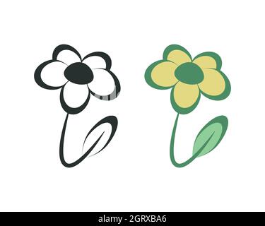 Blumensymbol-Set. Ein Zeilensymbol. Zwei Vektorgrafiken in schwarzem Umriss, flaches Logo-Design Stock Vektor