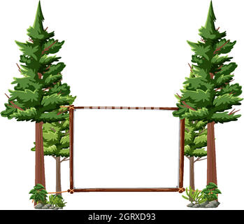 Leeres Banner mit großen Bäumen auf weißem Hintergrund Stock Vektor
