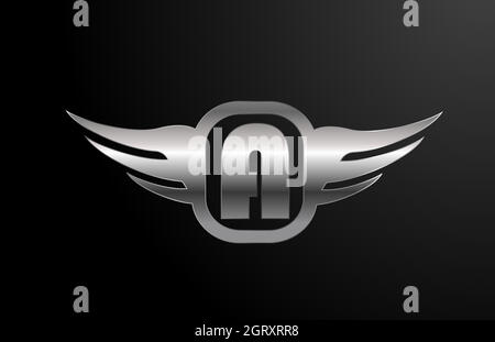 Ein Buchstaben-Logo-Alphabet für Unternehmen und Unternehmen mit Flügeln und silberner Farbe. Corporate Schriftzug und Umschrift mit Metalldesign-Ikone Stock Vektor