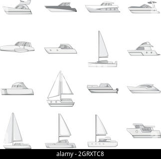 Yachten Symbole gesetzt, monochromen Stil Stock Vektor