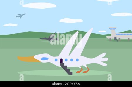 Flugzeug Ente Form lustig humorvoll Flughafen Reise Cartoon Farbe Vektor Illustration, horizontal Stock Vektor