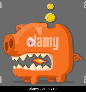 Tollwütig verrückt wild Sparschwein Cartoon Farbe Vektor Illustration, horizontal Stock Vektor