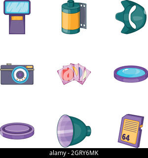 Kamera-Icons set, cartoon-Stil Stock Vektor