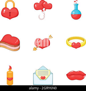 Happy Valentine Day Icons Set, Cartoon-Stil Stock Vektor