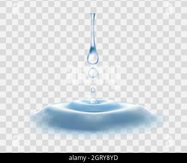 3D-realistisches Vektorsymbol. Wassertropfen. Gießen. Regen. Nahaufnahme. Stock Vektor