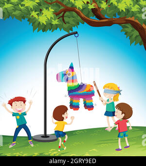 Kinder spielen Pinata Esel Stock Vektor