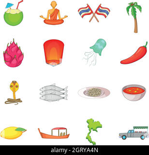 Thailand Symbole Symbole, Cartoon Stil Stock Vektor