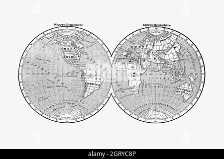 Weltkarte von A System of Geography, for the Use of Schools (1860) veröffentlicht von Sidney Edwards Morse. Karte der Welt. Stockfoto