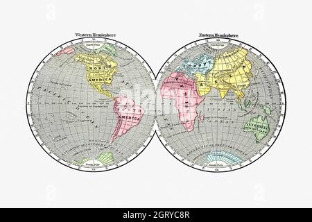 Weltkarte von A System of Geography, for the Use of Schools (1860) veröffentlicht von Sidney Edwards Morse. Karte der Welt. Stockfoto