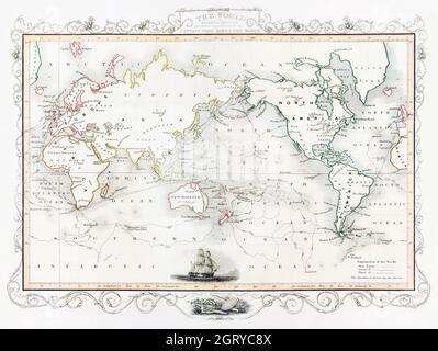 Die Reisen von Captain James Cook (1852) von James Cook. Karte der Welt. Stockfoto