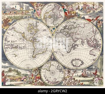 Nova Totius Terrarum orbis tabula (1660) von Justus Danckerts. Karte der Welt. Stockfoto