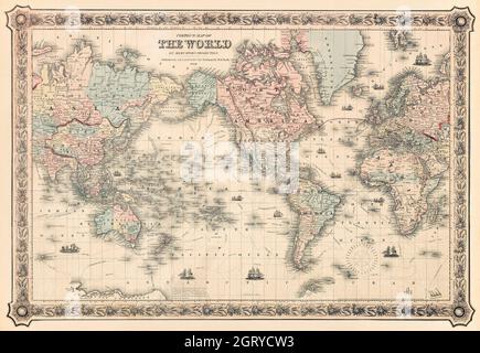 Colton's Map of the World on Mercator's Projection (1858) von J.H. Colton & Co. Karte der Welt. Stockfoto