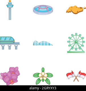 Singapur-Icons set, cartoon-Stil Stock Vektor