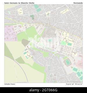 Saint-Germain-la-Blanche-Herbe, Calvados, Frankreich, Normandie, N 49 10' 59'', W 0 24' 15'', map, Timeless Map veröffentlicht im Jahr 2021. Reisende, Entdecker und Abenteurer wie Florence Nightingale, David Livingstone, Ernest Shackleton, Lewis and Clark und Sherlock Holmes haben sich bei der Planung von Reisen zu den entlegensten Ecken der Welt auf Karten verlassen.Timeless Maps kartiert die meisten Orte auf der Welt und zeigt die Verwirklichung großer Träume Stockfoto