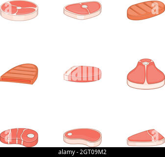 Steak-Icons set, cartoon-Stil Stock Vektor