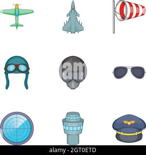 Pilot-Symbole gesetzt, Cartoon-Stil Stock Vektor