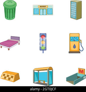Urbane Elemente Symbole gesetzt, Cartoon-Stil Stock Vektor