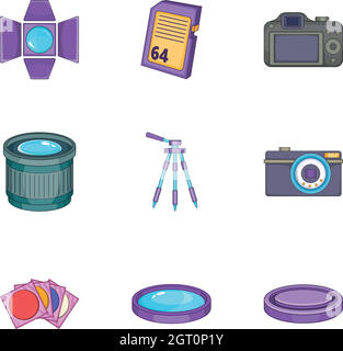Fotografie-Icons set, cartoon-Stil Stock Vektor